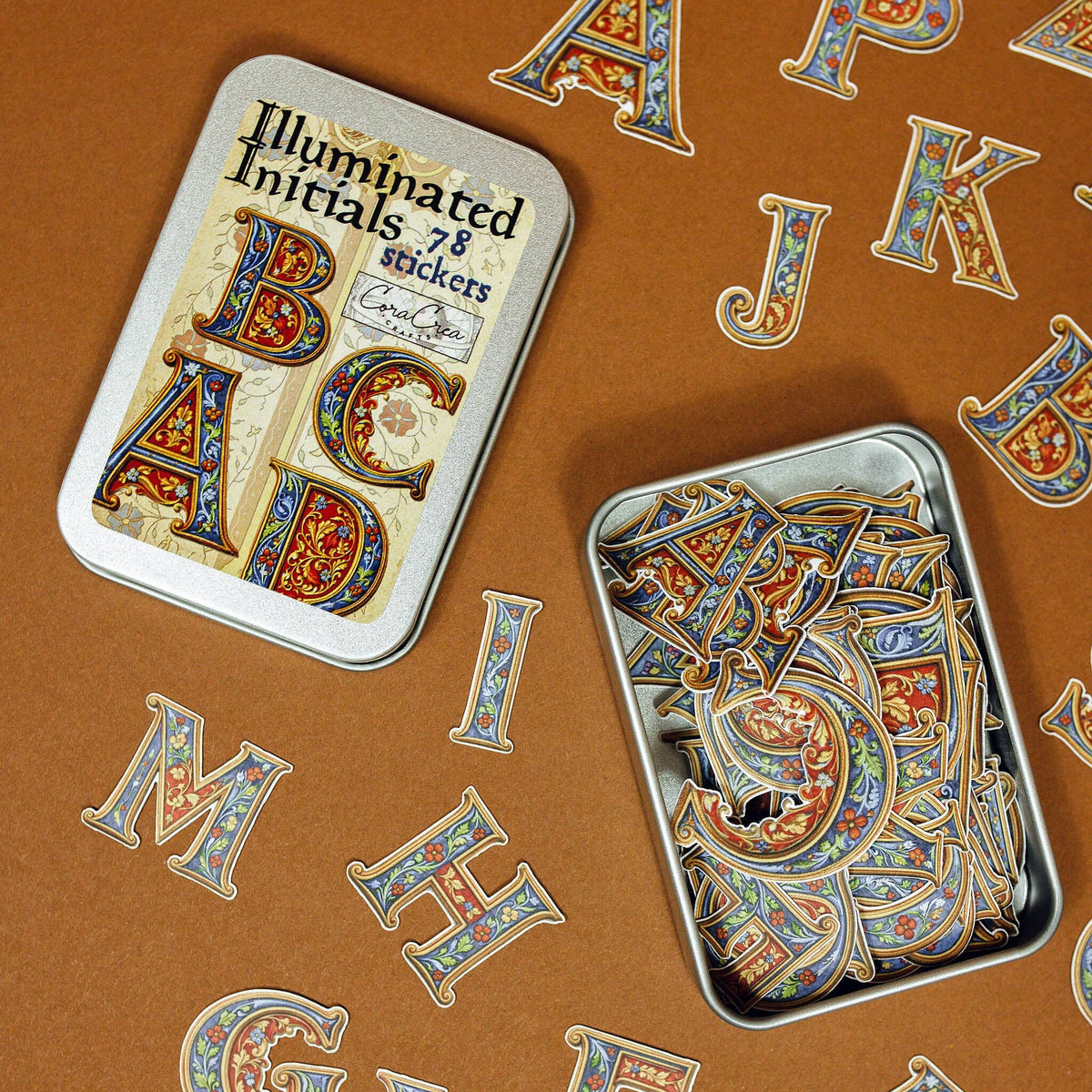 CoraCreaCrafts Illuminated Initials Sticker Tin Box