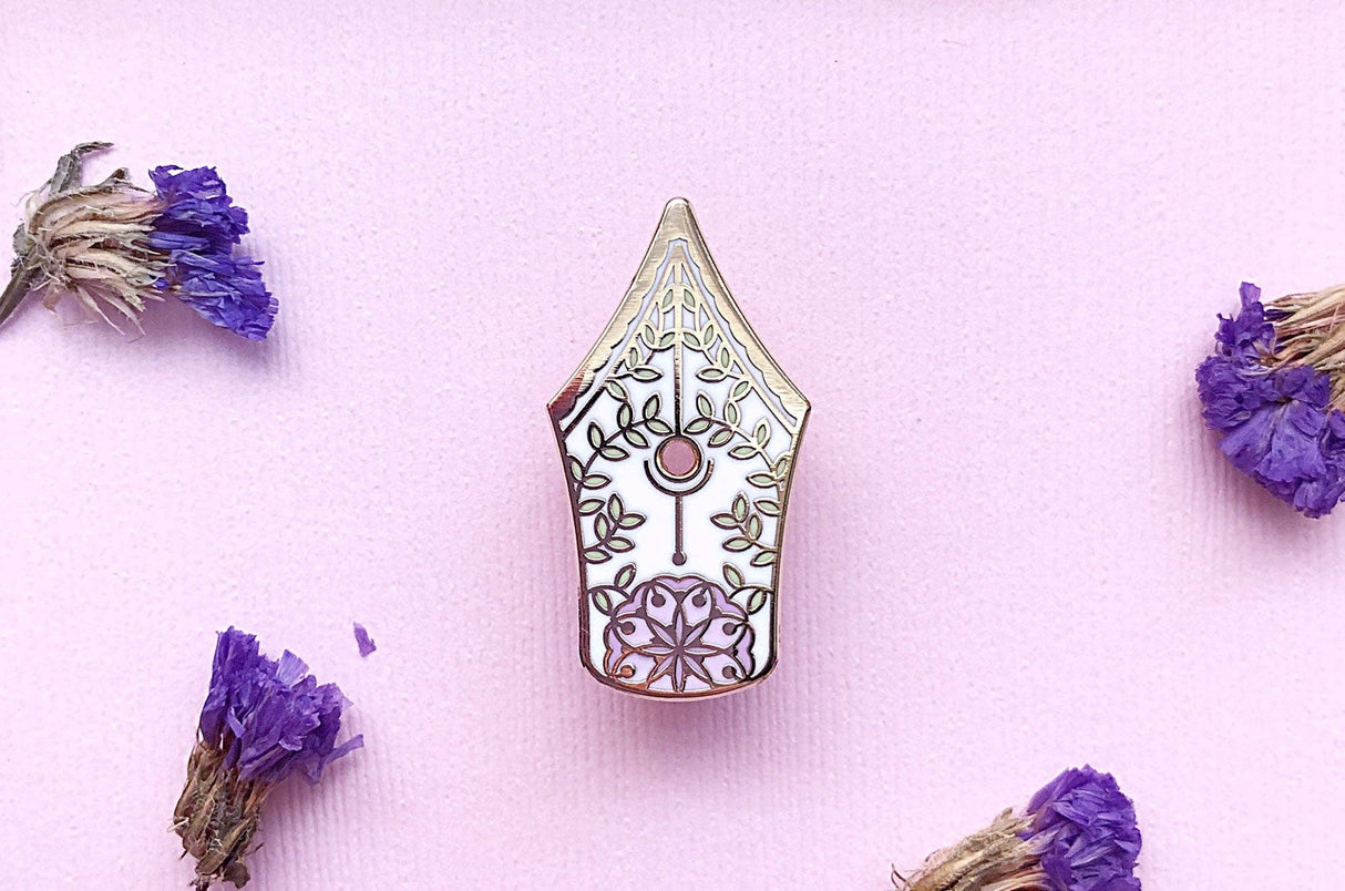 Floral Fountain Pen Enamel Pin