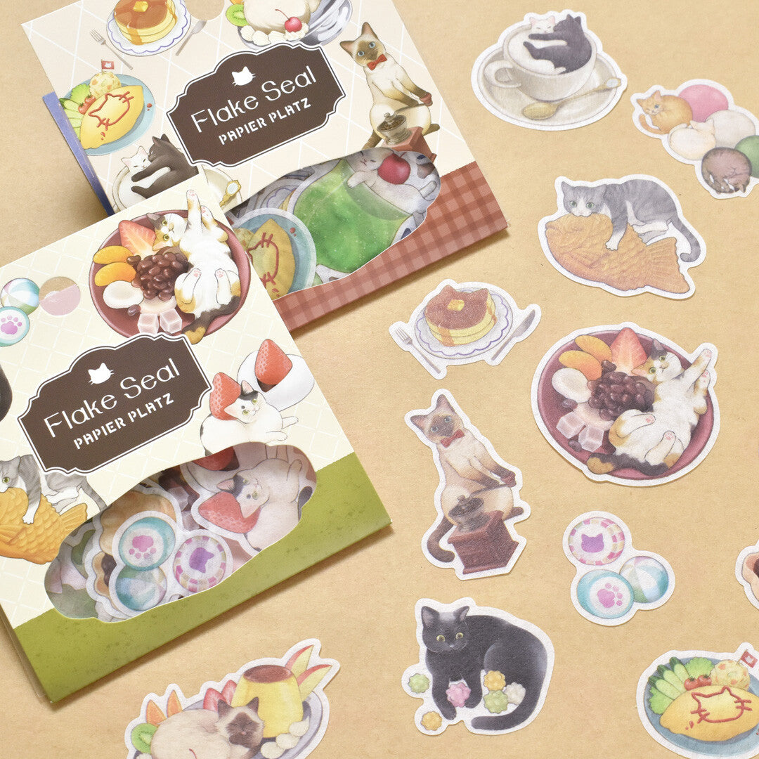 Papier Platz Natsunoka Flake Stickers - Cats and Japanese Sweets