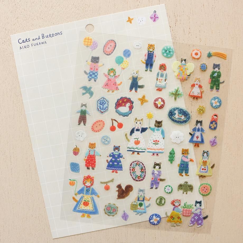 Hyogensha Cozyca Aiko Fukawa Sticker Sheet - Cats and Buttons