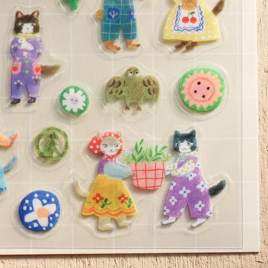 Hyogensha Cozyca Aiko Fukawa Sticker Sheet - Cats and Buttons