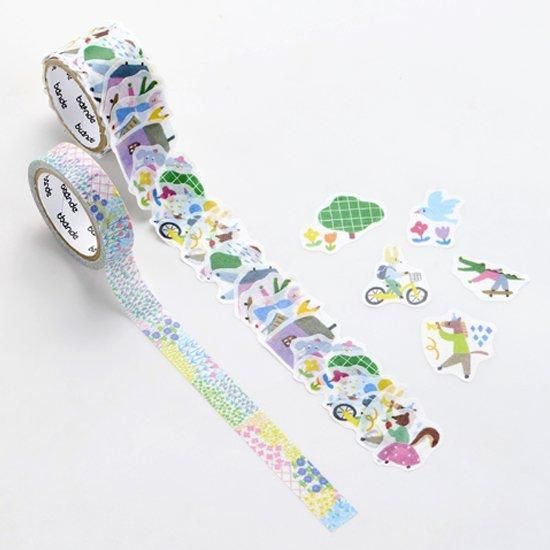 Bande Washi Tape Sticker Rolls - Set of 2 - Animal Town & Flower Garden