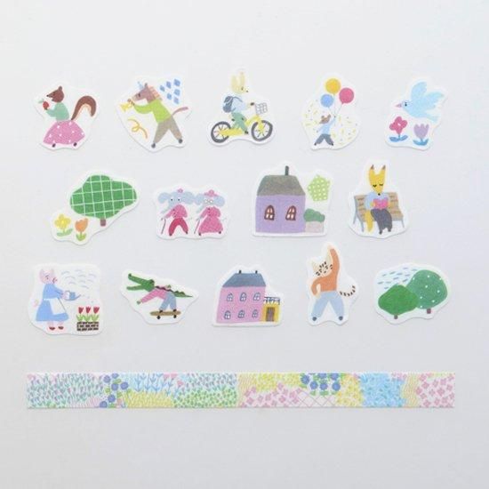 Bande Washi Tape Sticker Rolls - Set of 2 - Animal Town & Flower Garden