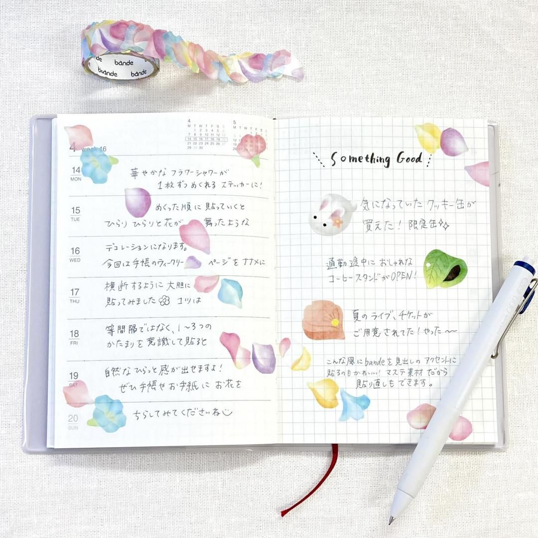 Bande Washi Tape Sticker Rolls - Flower Shower Pink
