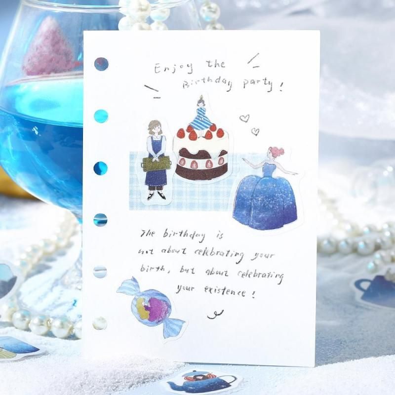 BGM Planner Sticker Flakes - A Girl and a Coffee Shop - Deep Sea Soda