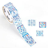 Bande Washi Tape Sticker Rolls - Tile - Indigo and Flowers