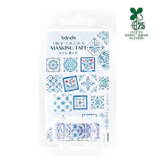 Bande Washi Tape Sticker Rolls - Tile - Indigo and Flowers