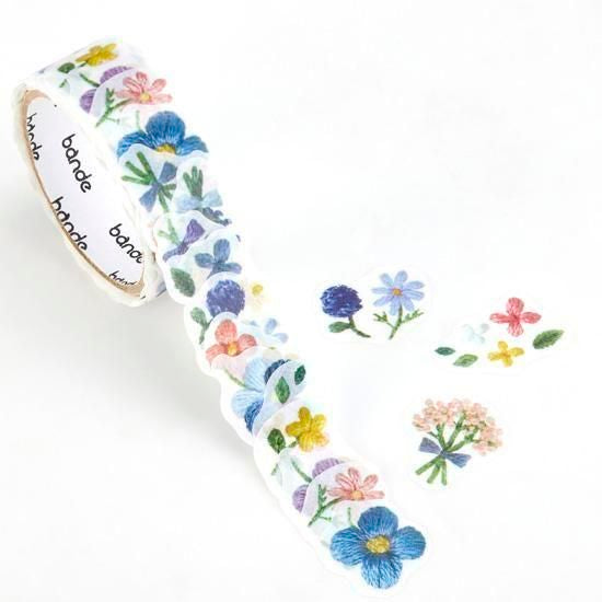 Bande Washi Tape Sticker Rolls - Small Flowers Blooming in the Embroidered Forest