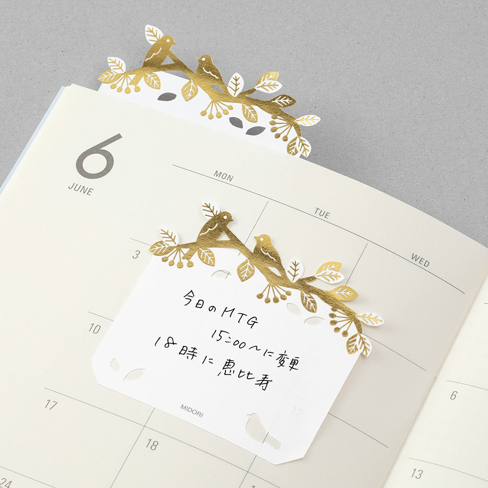 Midori Sticky Notes - Die Cut - Foil Stamped Birds