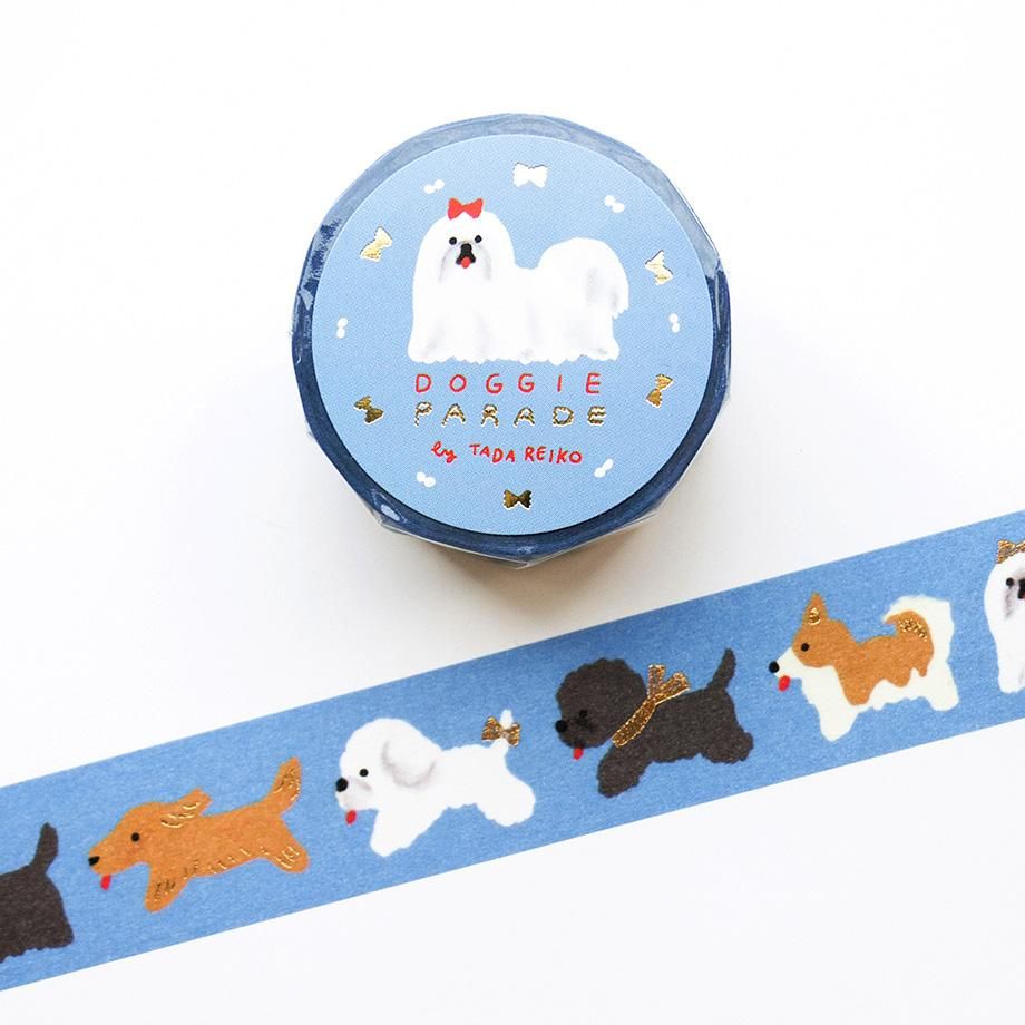 Hyogensha Cozyca Tada Reiko Foil-Stamped Masking Tape - Doggie Parade