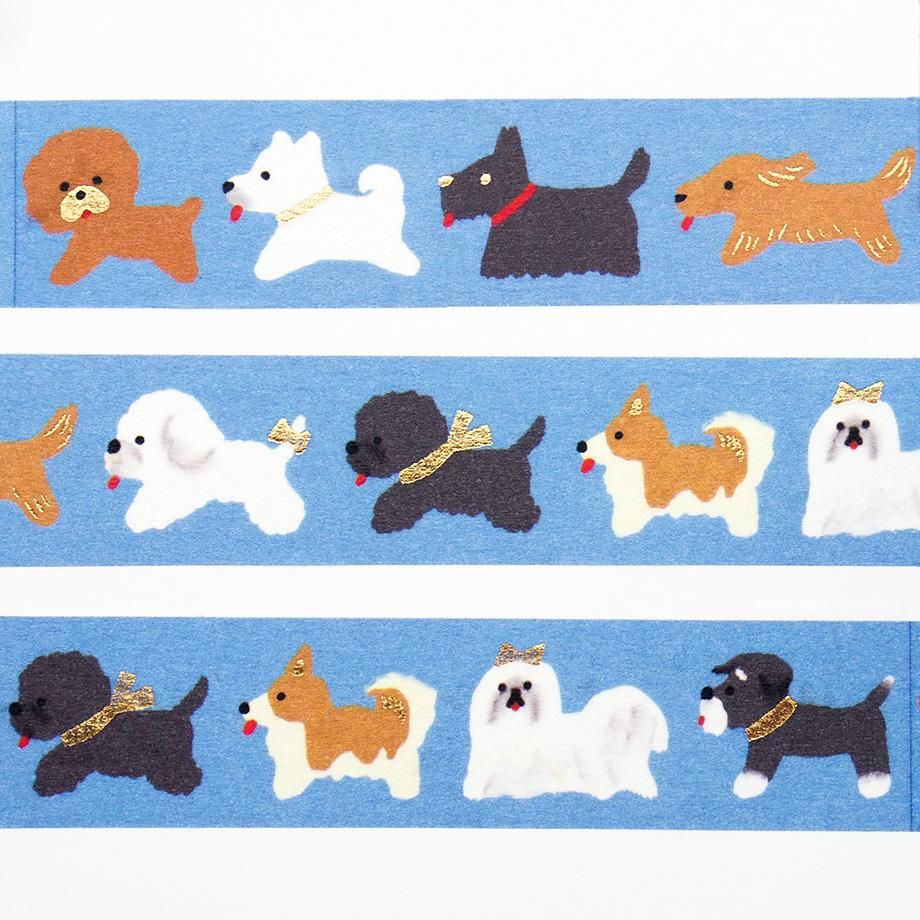 Hyogensha Cozyca Tada Reiko Foil-Stamped Masking Tape - Doggie Parade