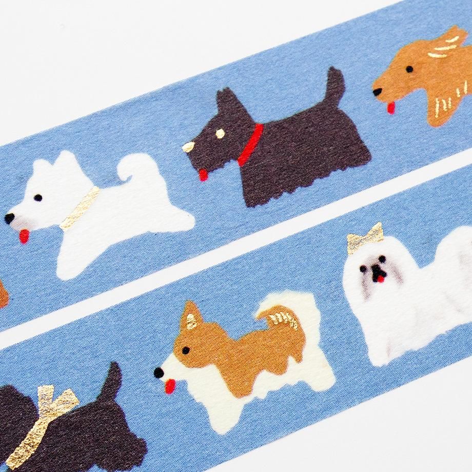 Hyogensha Cozyca Tada Reiko Foil-Stamped Masking Tape - Doggie Parade