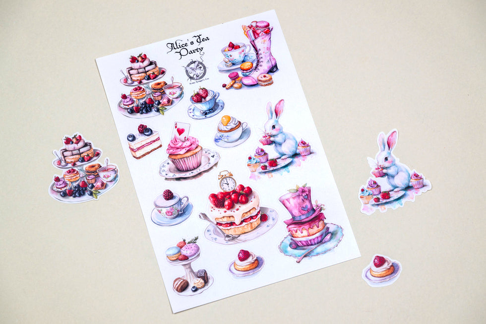 Atlas Stationers - CoraCreaCrafts Sticker Sheet - Alice's Tea Party - Stickers