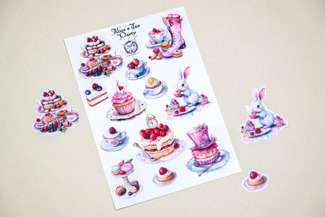 Atlas Stationers - CoraCreaCrafts Sticker Sheet - Alice's Tea Party - Stickers