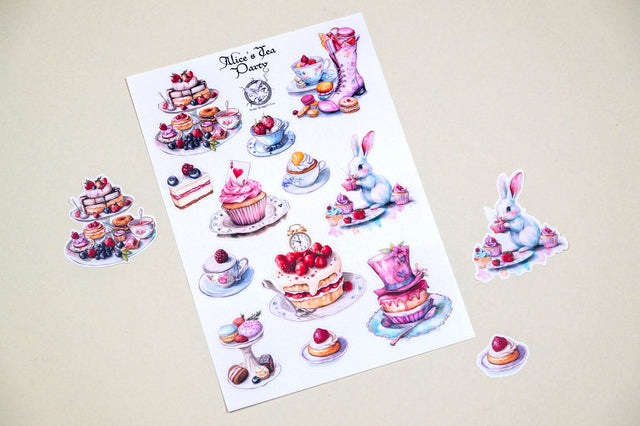 Atlas Stationers - CoraCreaCrafts Sticker Sheet - Alice's Tea Party - Stickers
