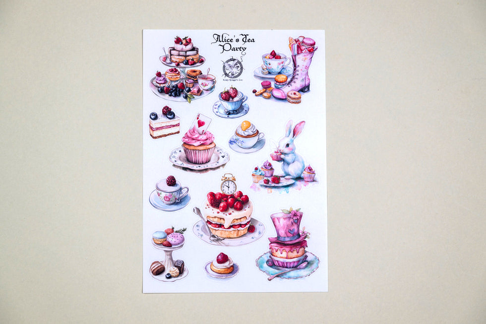 Atlas Stationers - CoraCreaCrafts Sticker Sheet - Alice's Tea Party - Stickers - Image 2