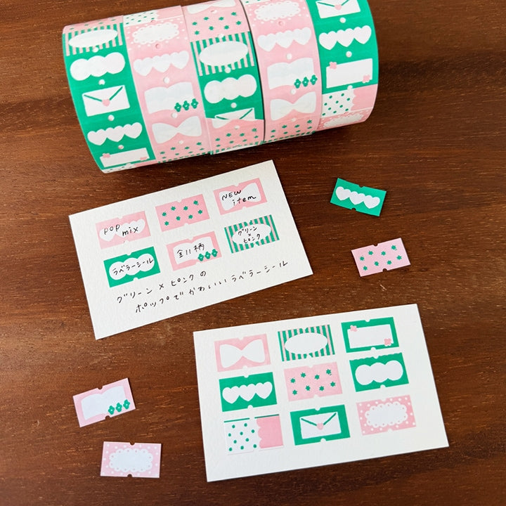 Stamp Marché Label Sticker - PopMix - Green x Pink