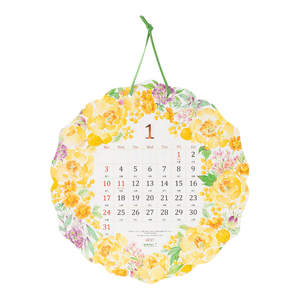 Midori Round Wall Calendar - Country Time Wreath