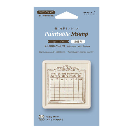 Midori Paintable Stamp Pre-Inked Soft Color - Calendar Monday Start Brown