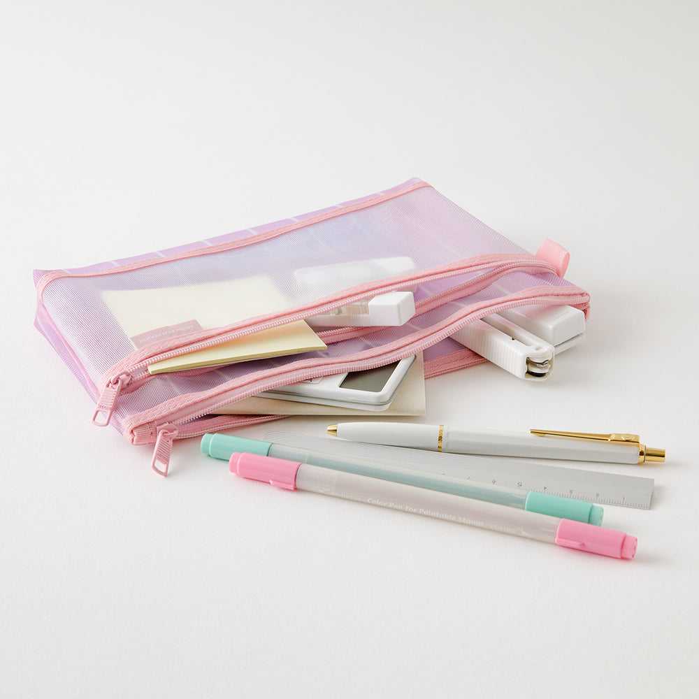 Midori Mesh Pen Pouch - Stripe Purple