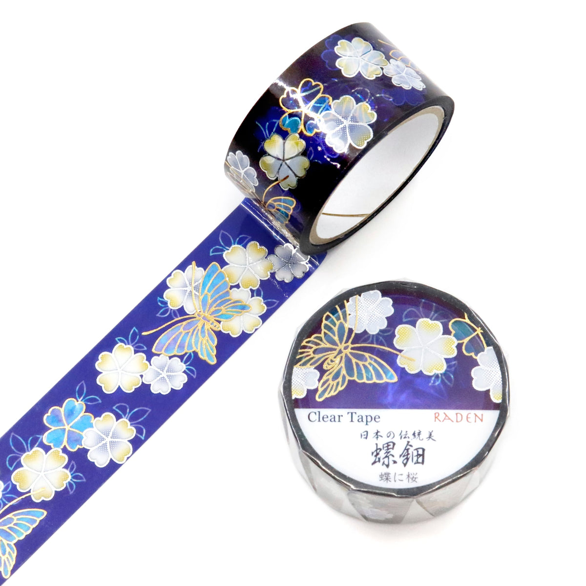 Kamiiso Clear Tape - Raden - Butterflies & Cherry Blossoms (Gold & Silver Foil)
