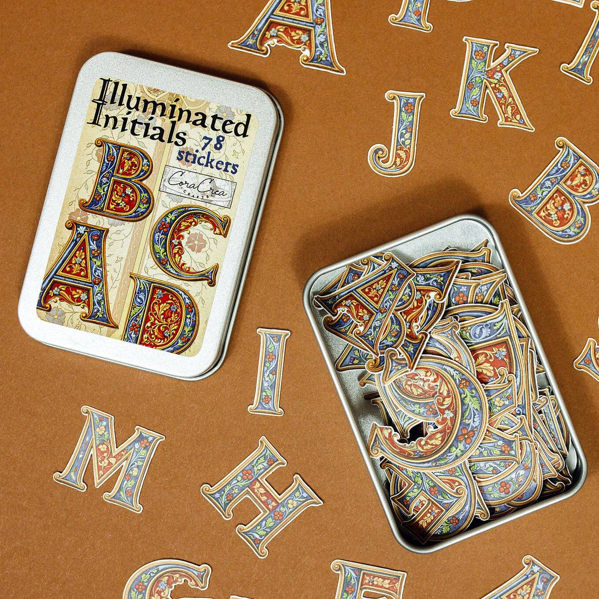 CoraCreaCrafts Illuminated Initials Sticker Tin Box