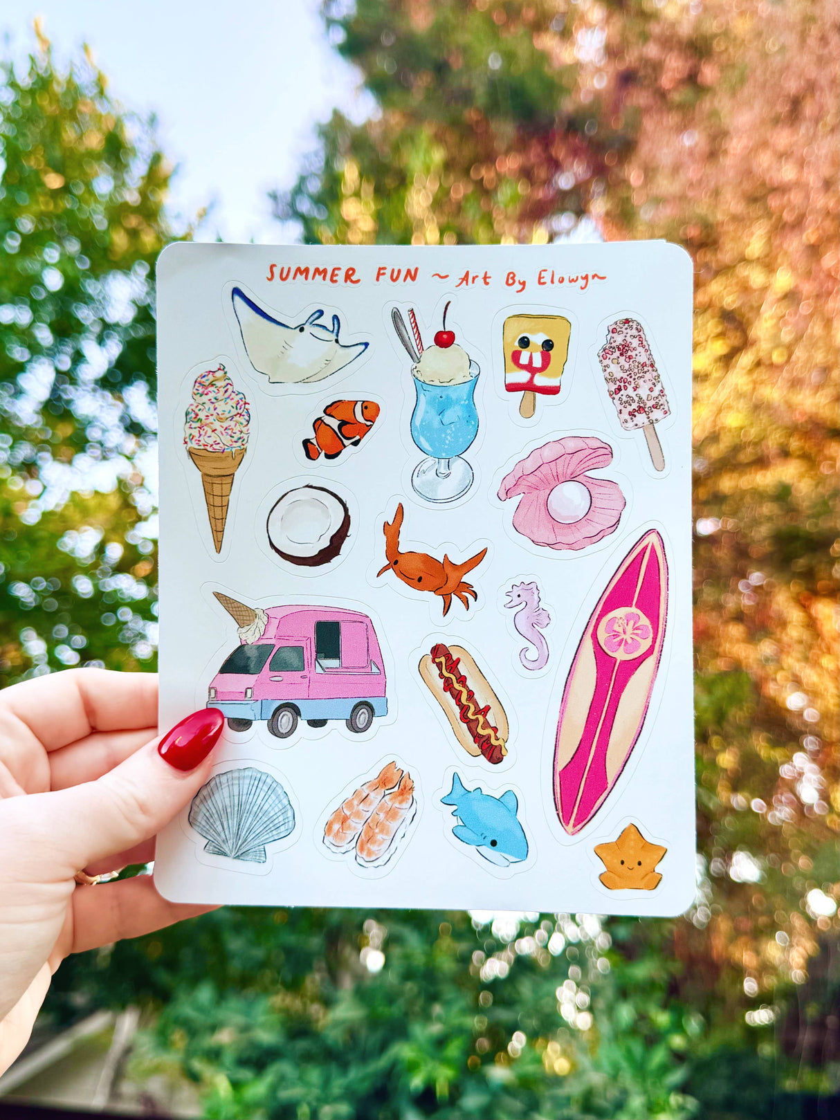 Art By Elowyn Summer Fun - 5" x 7" Sticker Sheet 