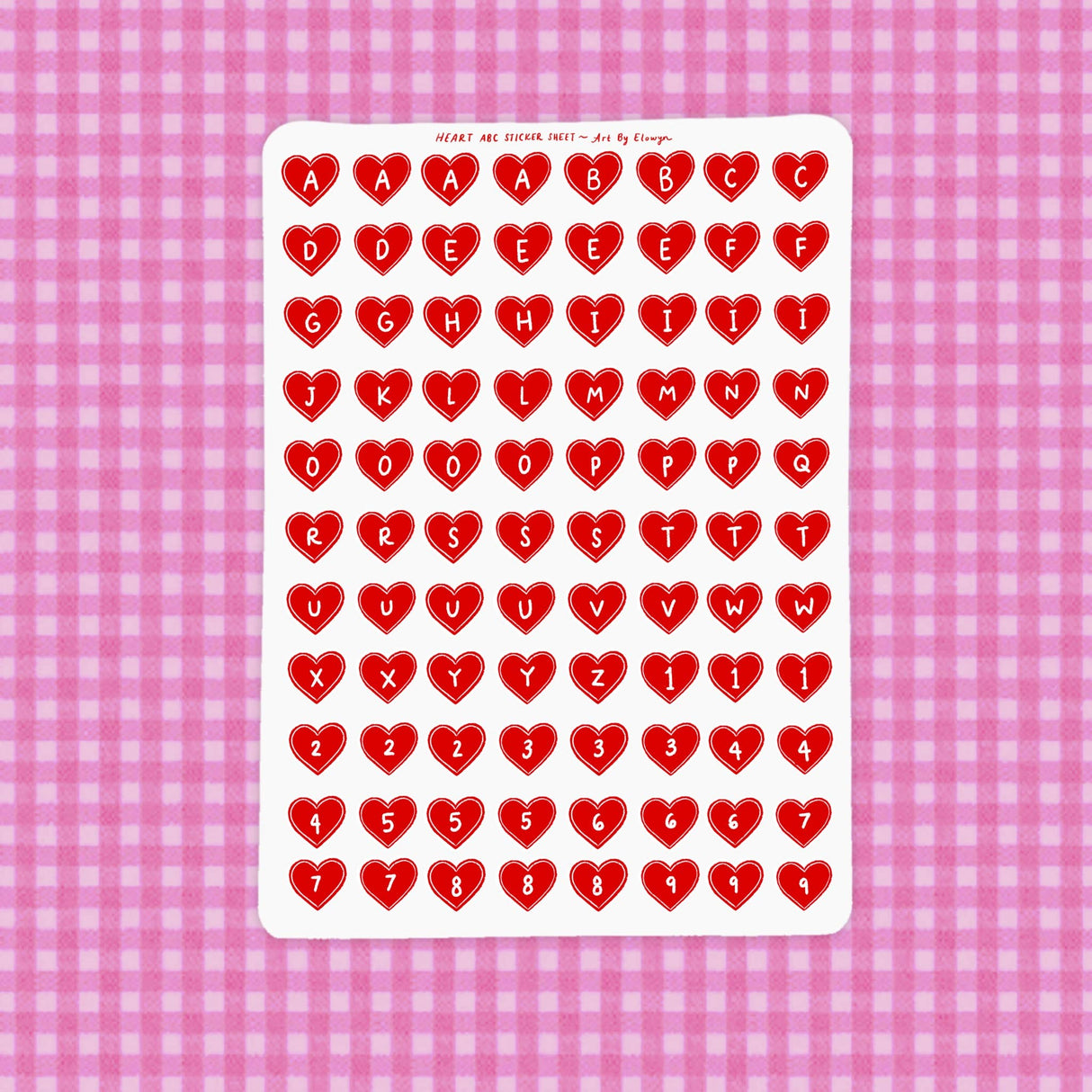 Art By Elowyn Heart Shaped Letters Alphabet Sticker Sheet