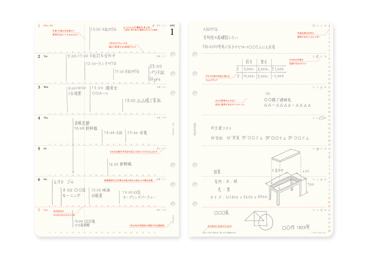 Plotter Weekly Schedule Refill 2026 - A5 Size