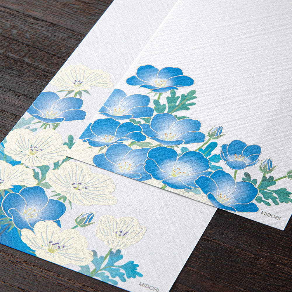 Midori Message Letter Pad - Silk-Printing Nemophila