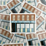 Atlas Stationers Sticker - Crispy Storefront
