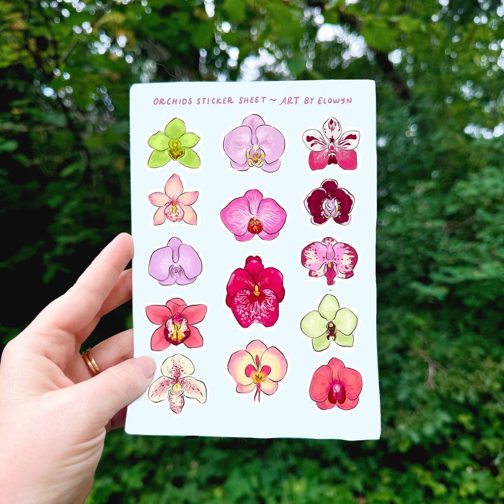 Art By Elowyn Orchids Sticker Sheet - 5" x 7" Sticker Sheet