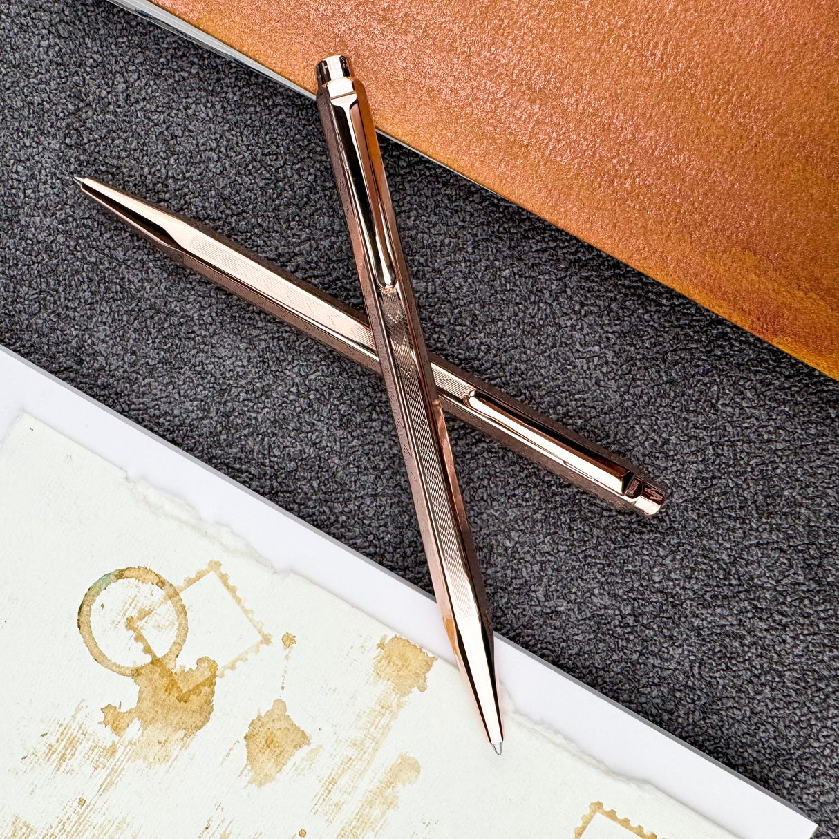 Caran d'Ache 849 Ecridor Gold Ballpoint Pen - Chevron Rose