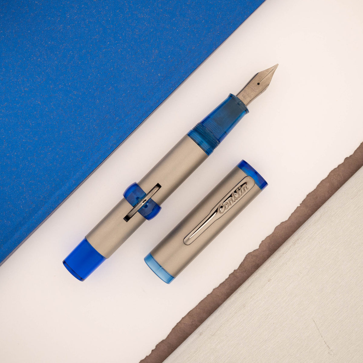 Conklin Mark Twain Crescent Filler 120th Anniversary Titanium Fountain Pen - Blue