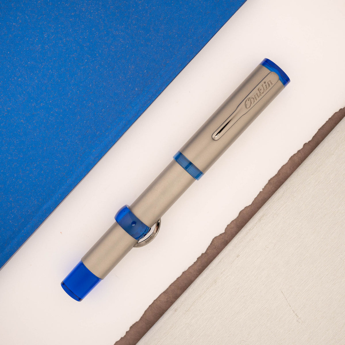 Conklin Mark Twain Crescent Filler 120th Anniversary Titanium Fountain Pen - Blue