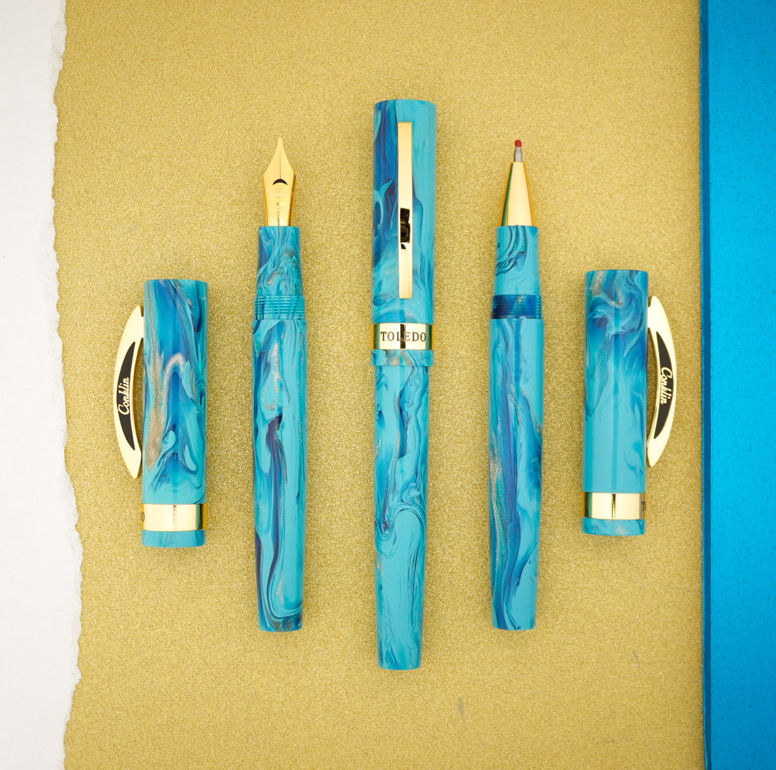 Conklin Toledo Rollerball Pen - Tidal Pool w/ Yellow Gold Trim (Limited Edition)
