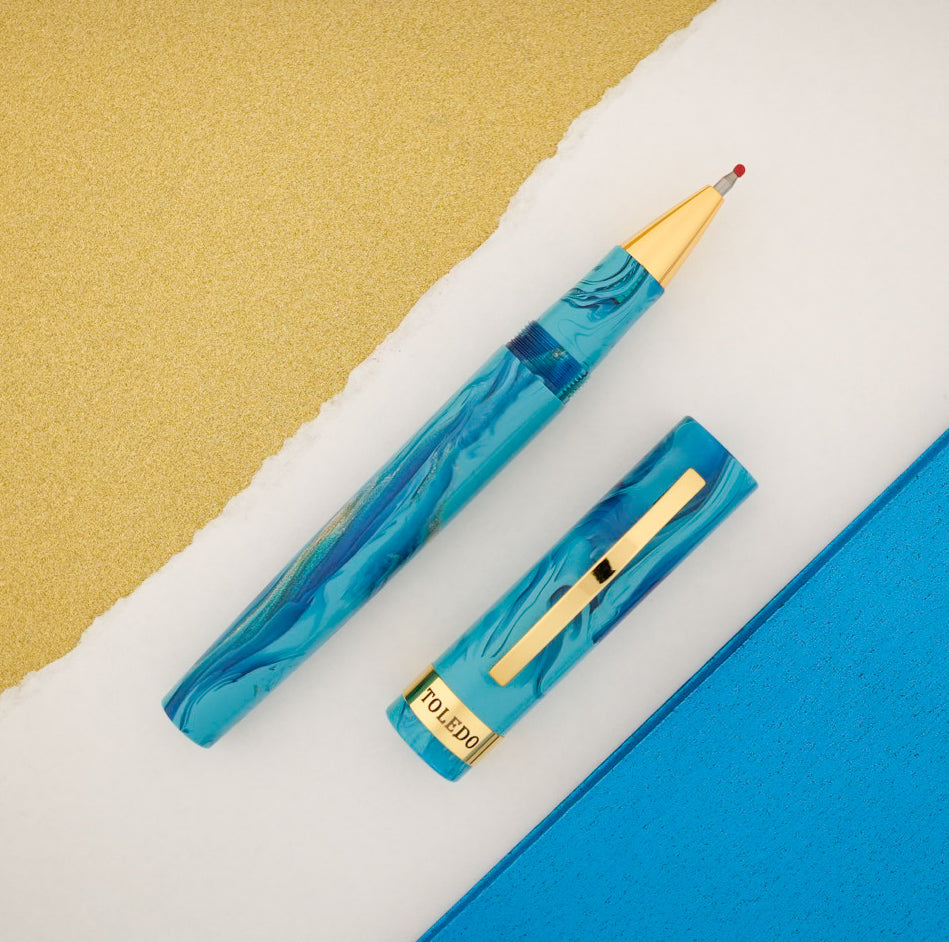 Conklin Toledo Rollerball Pen - Tidal Pool w/ Yellow Gold Trim (Limited Edition)