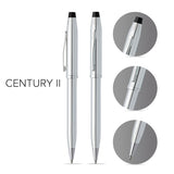 Century II Lustrous Chrome Ballpoint Pen - info graphic