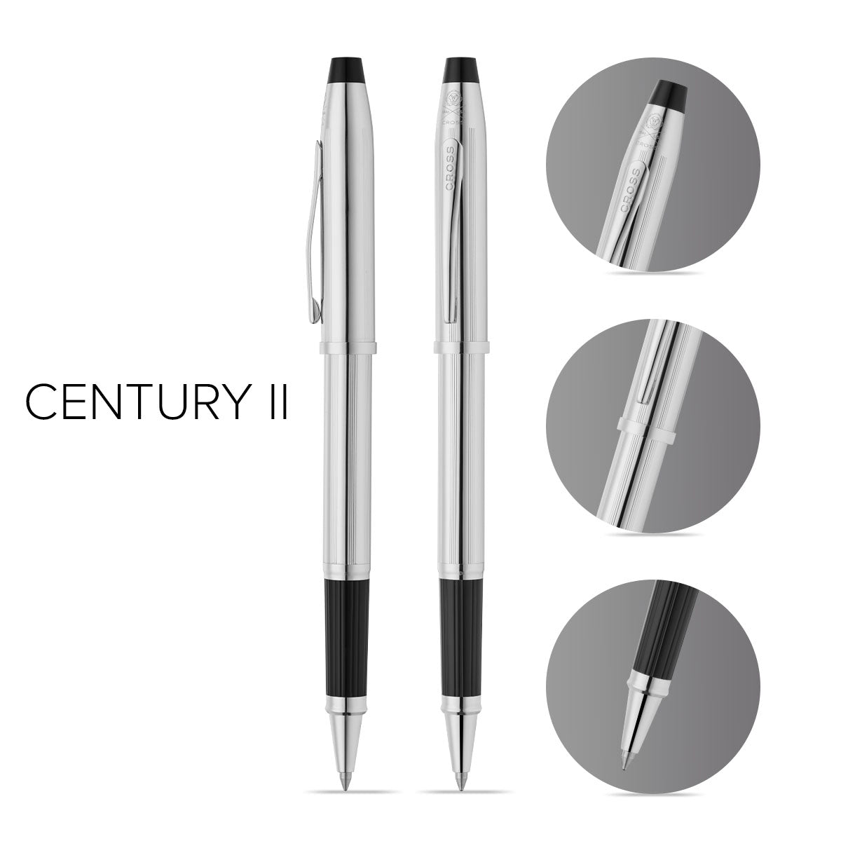 Century II Lustrous Chrome Rollerball Pen - info graphic