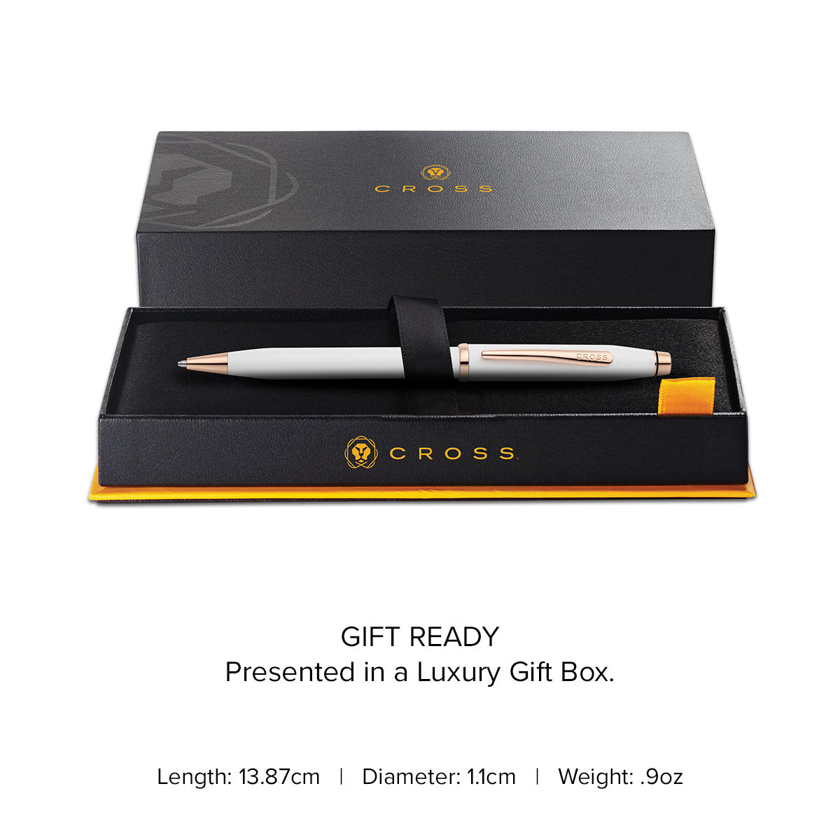 Century II Pearlescent White Ballpoint Pen - gift box and specs