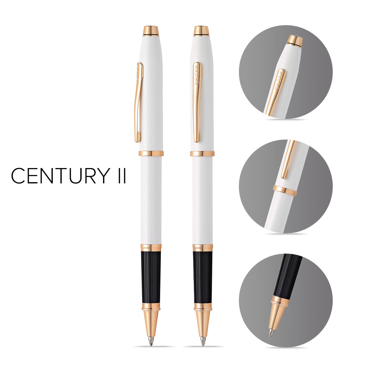 Century II Pearlescent White Rollerball Pen - info graphic