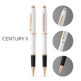Century II Pearlescent White Rollerball Pen - info graphic