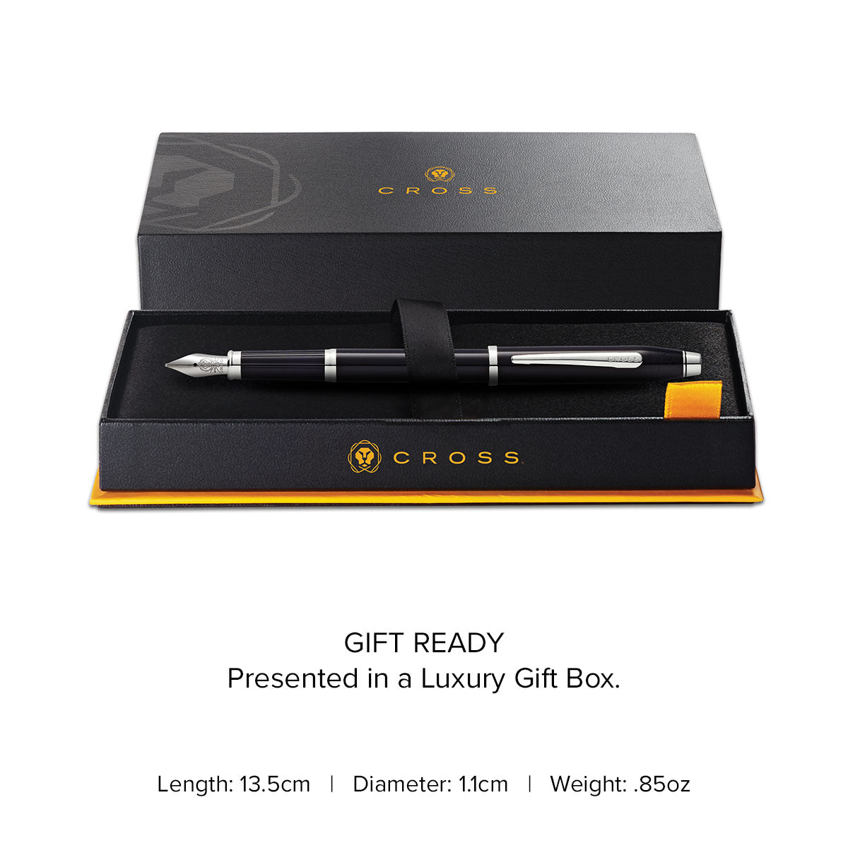 Century II Black Lacquer Fountain Pen - gift box and specs