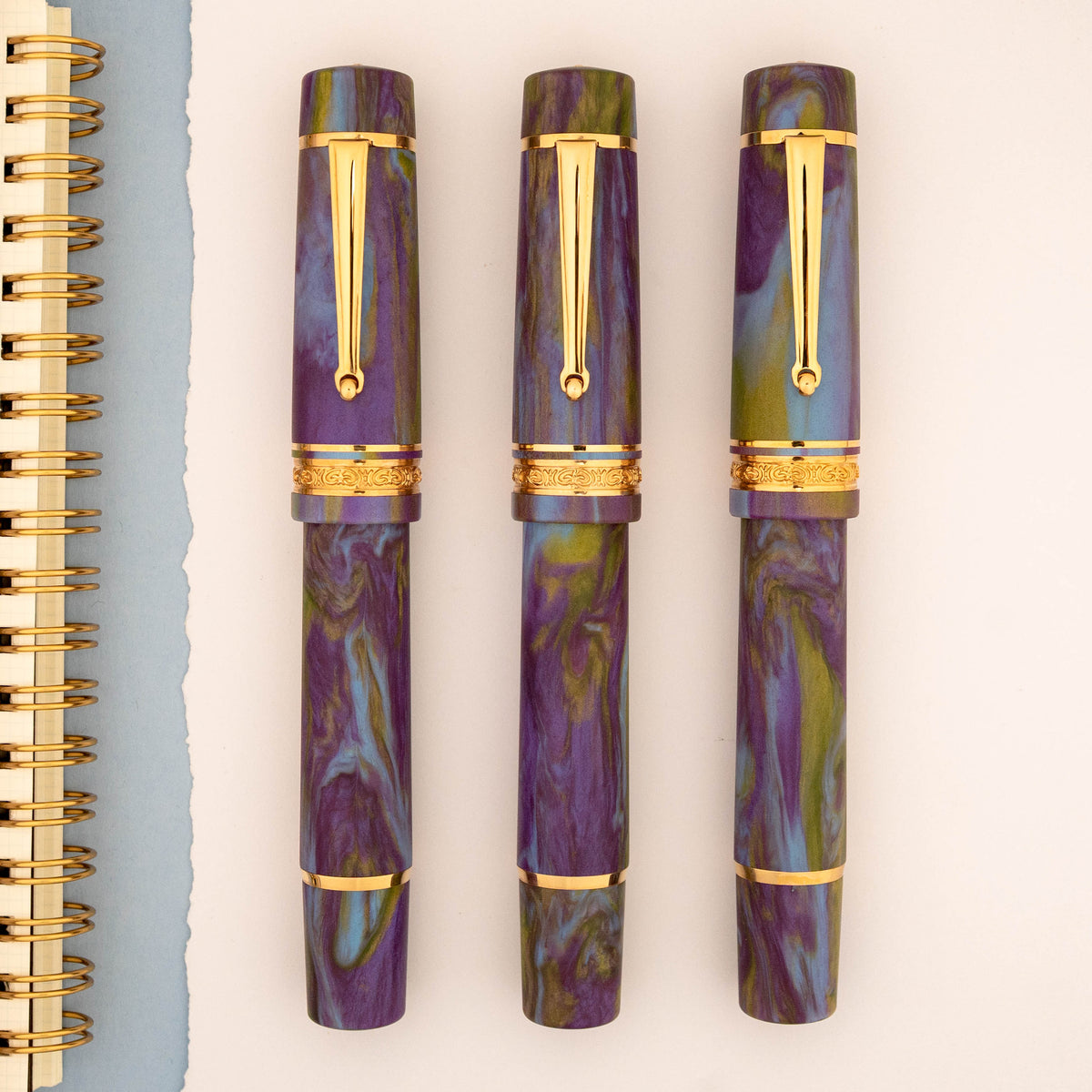 Delta DV Oversize Fountain Pen - Wisteria Walk Matte w/ Yellow Gold Trim (Limited Edition)