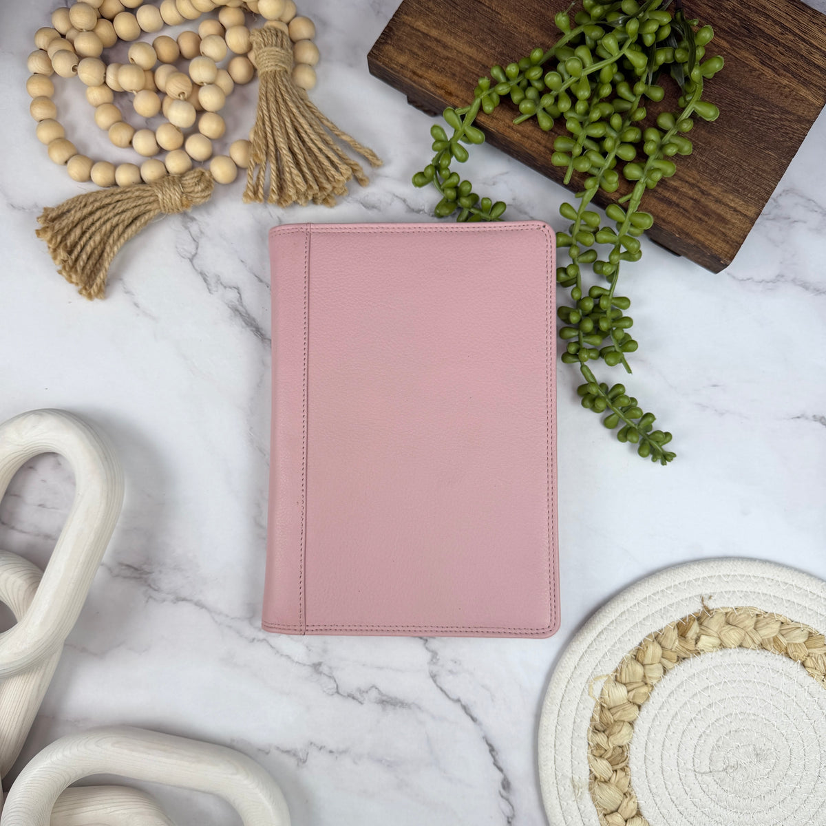 Girologio A5 Leather Notebook Cover in Blush Petal, closed