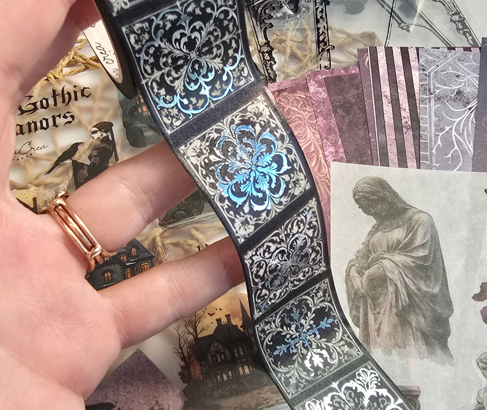 CoraCreaCrafts Foil Washi Tape - Gothic Patterns
