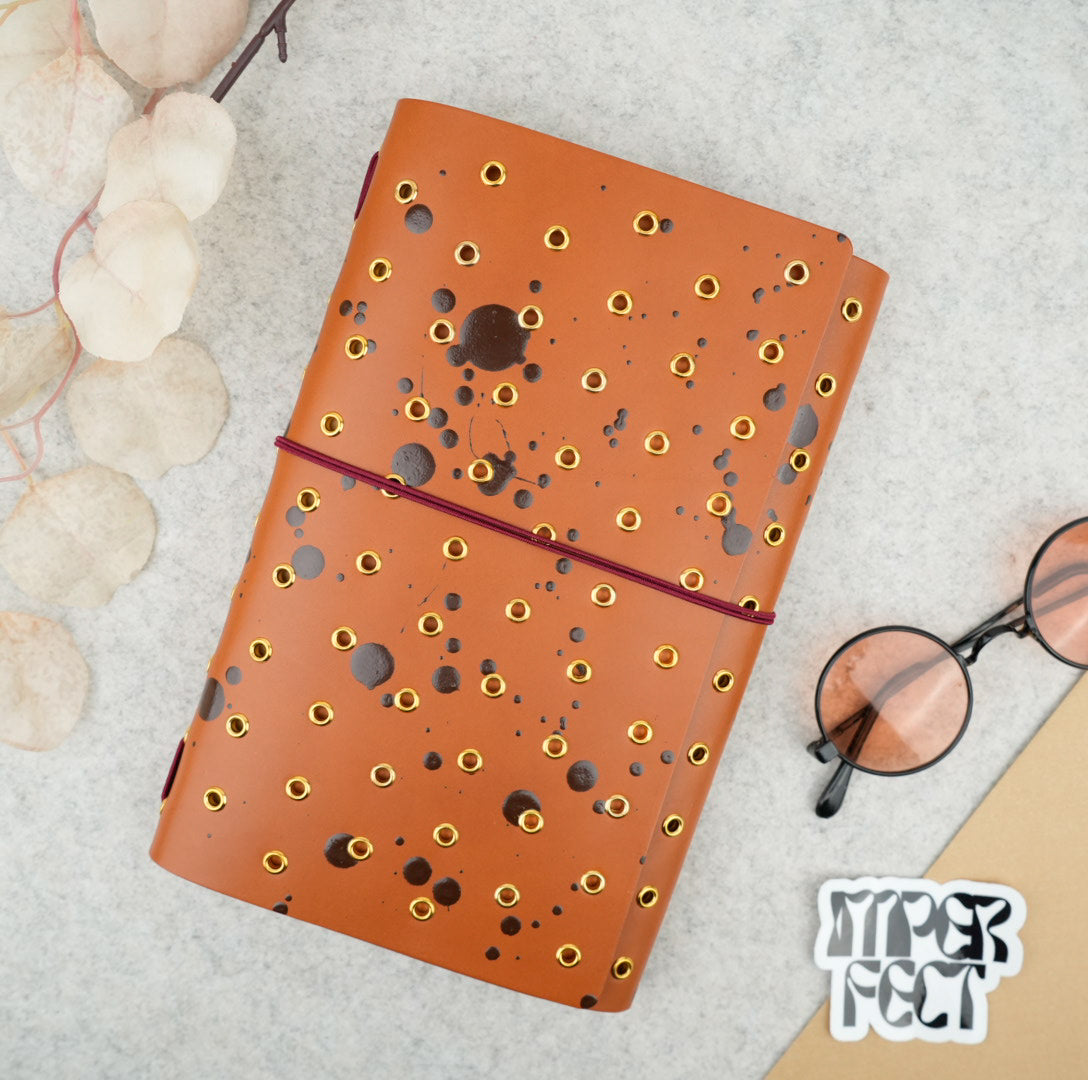 Imperfect Concepts Dancer Leather Notebook - A5 Trifold - Cookiedough Atlas Exclusive w/ Gold Grommets