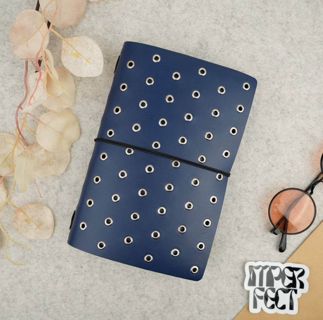 Imperfect Concepts Niko Leather Notebook - B6 Trifold - Deep Sea w/ Silver Grommets