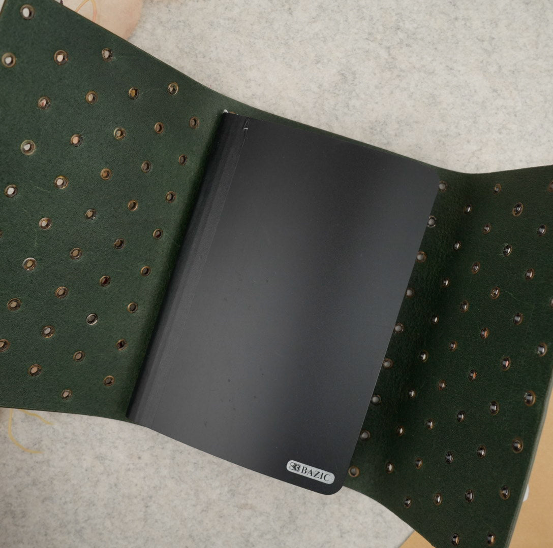 Imperfect Concepts Niko Leather Notebook - B6 Trifold - Olive w/ Brass Grommets