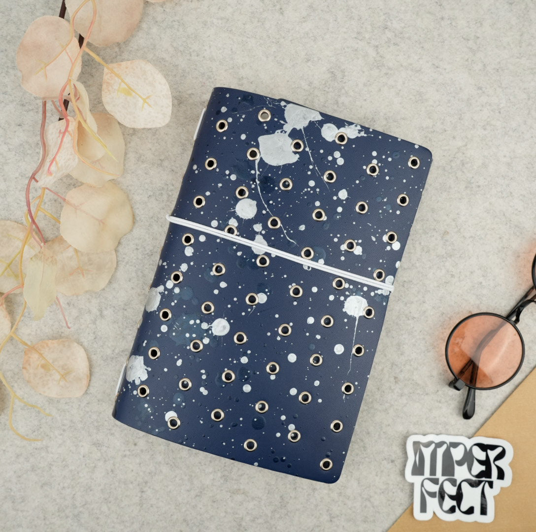 Imperfect Concepts Niko Leather Notebook - B6 Trifold - Painted Deep Sea w/ Silver Grommets